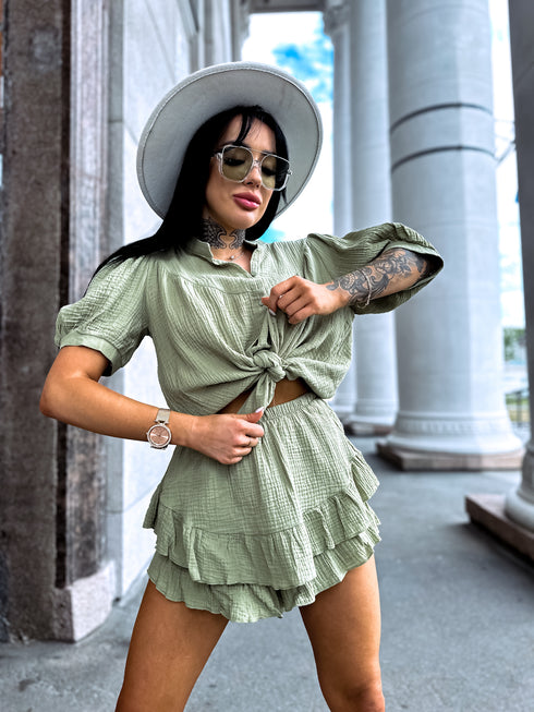 Kokvilnas komplekts "VOLĀNU PRIEKS" - haki