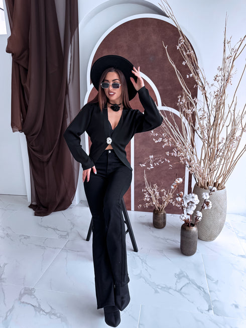 "VALLEY MC-4075" elegant jacket with gold button - black