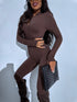 Chocolate brown, stretchy jumpsuit with front zipper