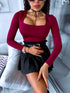 Burgundy, basic PUSH-UP tops with square neckline PRE-ORDER