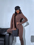 Chocolate brown, stretchy jumpsuit with front zipper