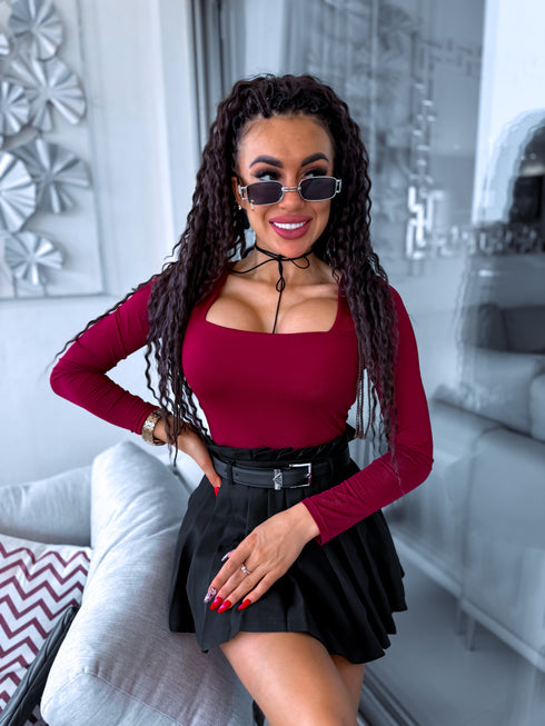 Burgundy, basic PUSH-UP tops with square neckline PRE-ORDER