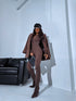 Chocolate brown, stretchy jumpsuit with front zipper