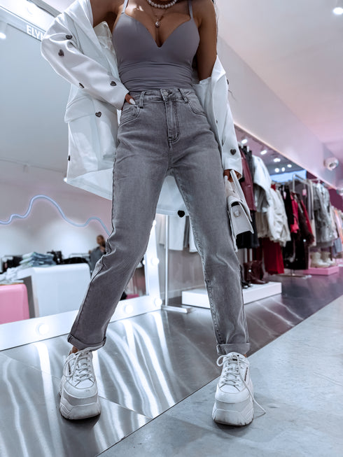 GREY mom fit denim pants HM306-6 "SMOKE"