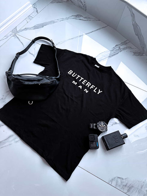 BUTTERFLY MAN kokvilnas T-krekls - MELNS