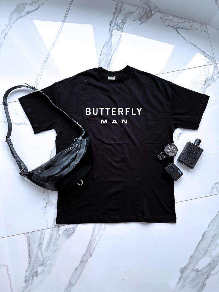 BUTTERFLY MAN medvilniniai marškinėliai - JUODI