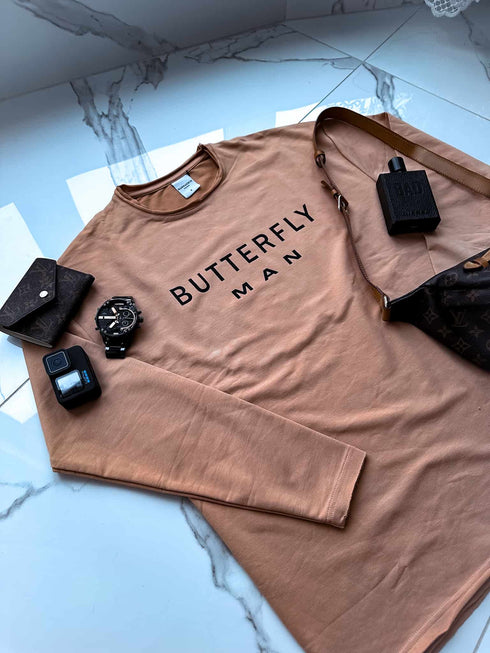 BUTTERFLY MAN, kokvilnas plānais džemperis - BRŪNS