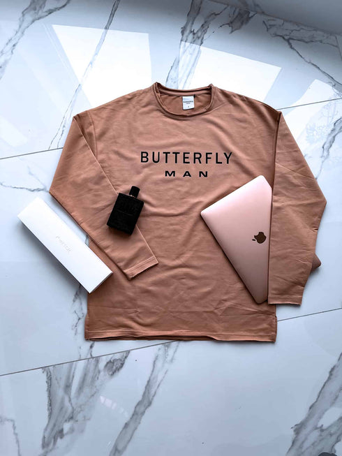 BUTTERFLY MAN, kokvilnas plānais džemperis - BRŪNS