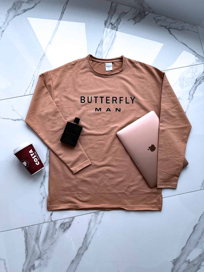 BUTTERFLY MAN, medvilninis plonas megztinis - RUDAS