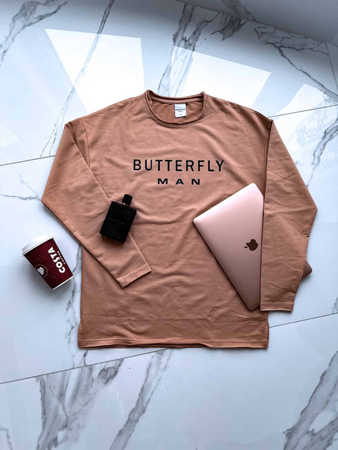 BUTTERFLY MAN, kokvilnas plānais džemperis - BRŪNS