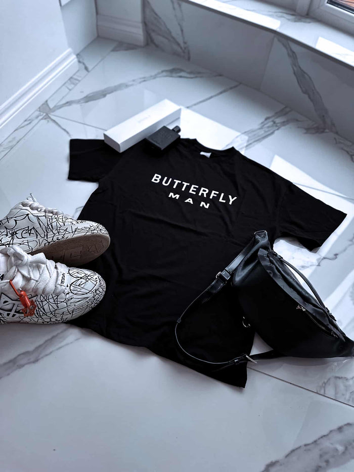 BUTTERFLY MAN medvilniniai marškinėliai - JUODI