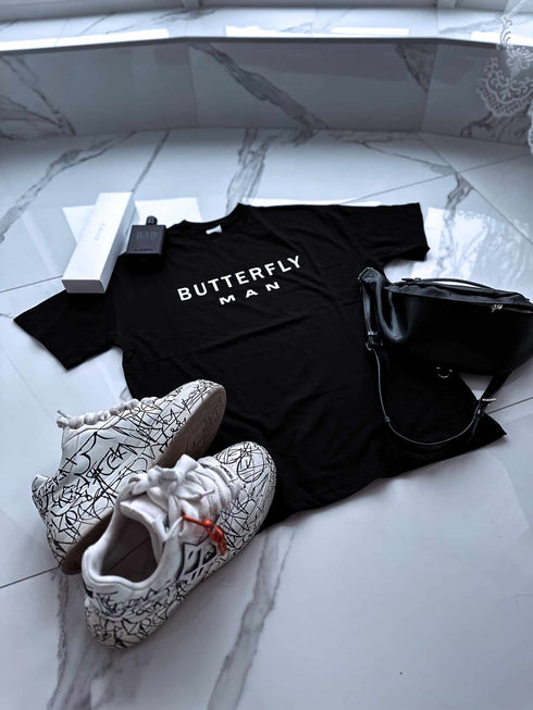 BUTTERFLY MAN kokvilnas T-krekls - MELNS