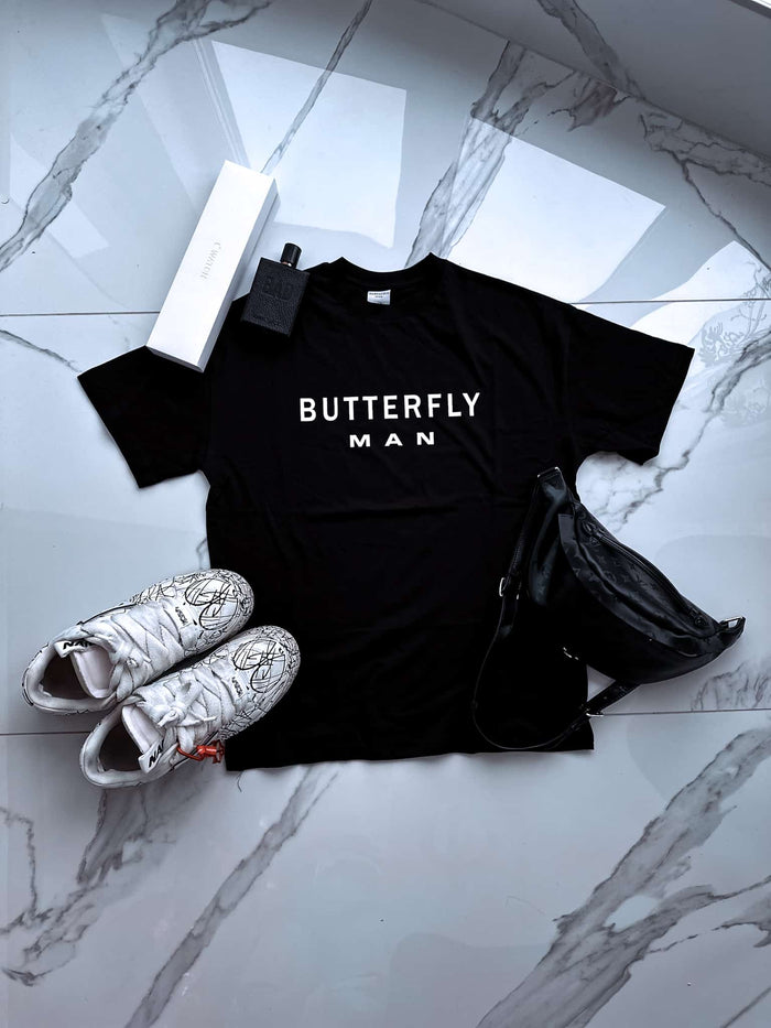 BUTTERFLY MAN medvilniniai marškinėliai - JUODI