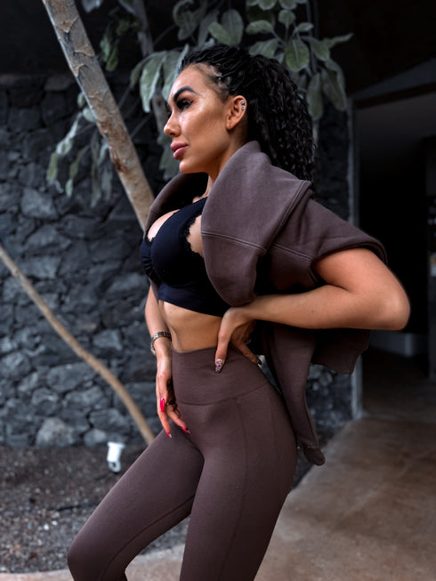 Leggings with back ruching "Riekstiņš" - CHOCO