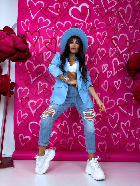 Šviesiai mėlyna, VIENAS DYDIS švarkas + balti marškinėliai IŠANKSTINIS UŽSAKYMAS