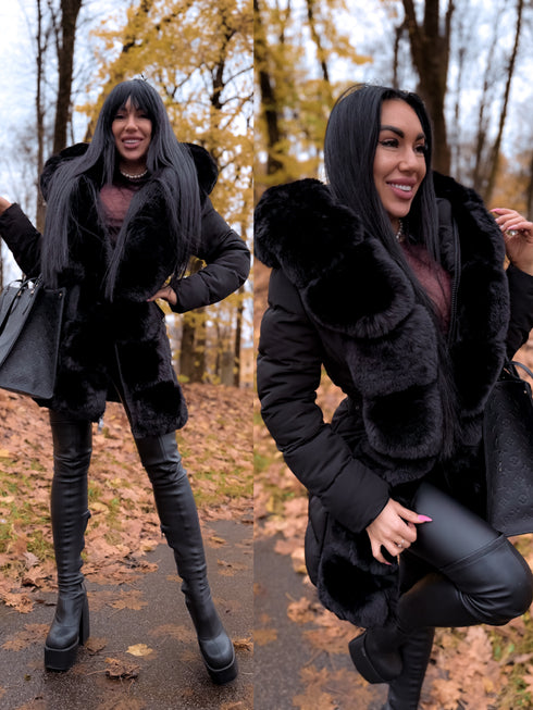 Jacket with fur front "NORDELLE" FC7505 - BLACK