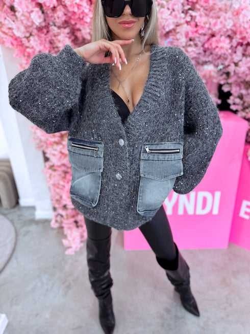 Megzta striukė "WONDER JEANS 10#" - TAMSIAI PILKA