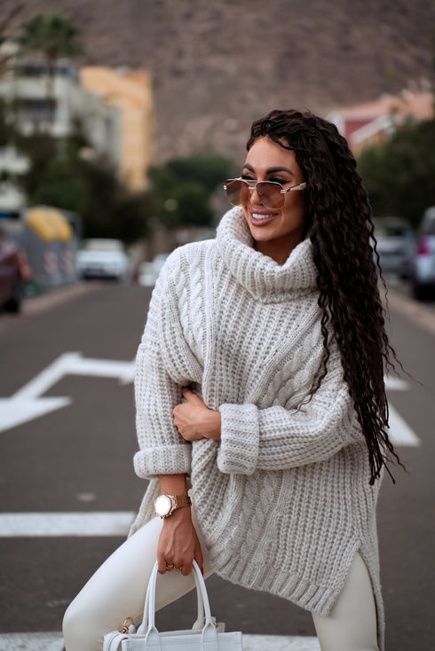 ELYNDI extended wool sweater - light beige