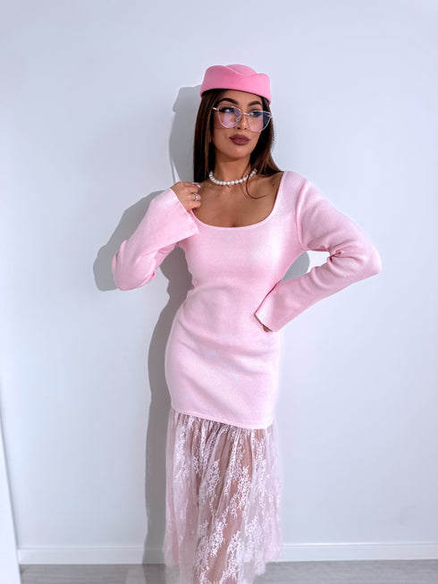 Suknelė su nėriniais "HOLLYWOOD HYY571" - ŠVELNI ROŽINĖ