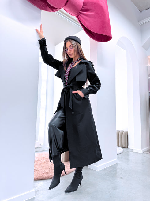 "PARIS CHIC 8017" ilgas trencis - JUODAS