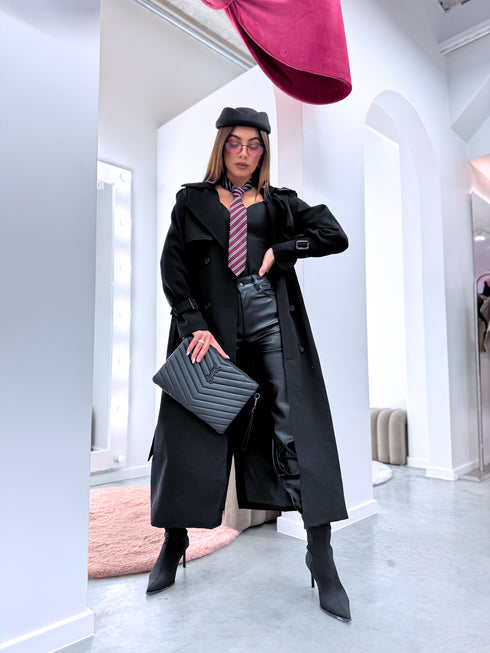 "PARIS CHIC 8017" long trench coat - BLACK