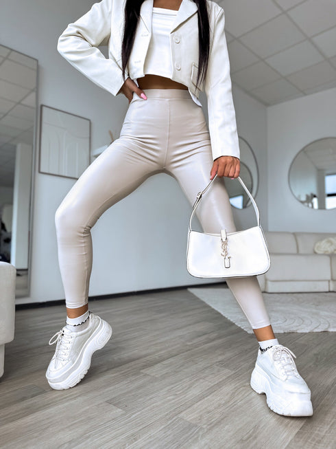 "September" imitation leather leggings - LIGHT BEIGE VS18001-16