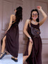 Loose, long dress with crossed straps - choco