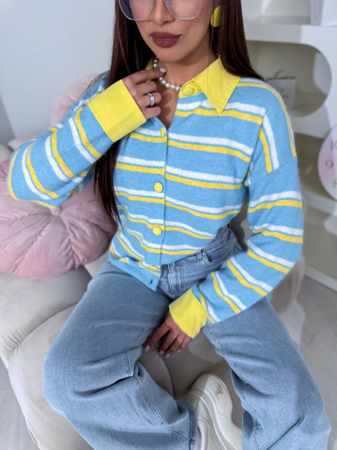 Megzta striukė "KNIT FUSION" W48790 - MĖLYNA