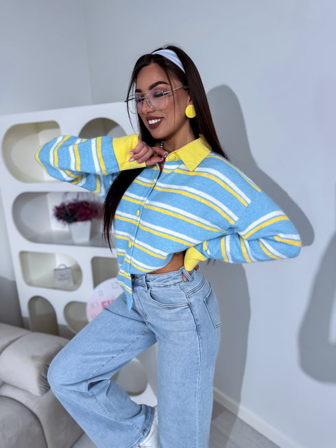 Megzta striukė "KNIT FUSION" W48790 - MĖLYNA