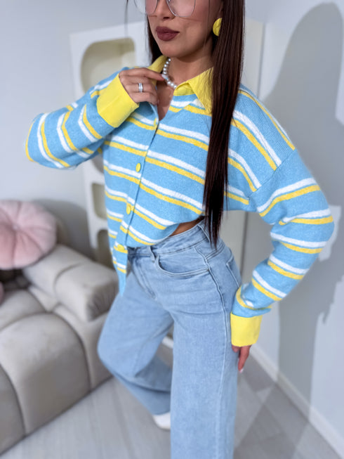 Megzta striukė "KNIT FUSION" W48790 - MĖLYNA