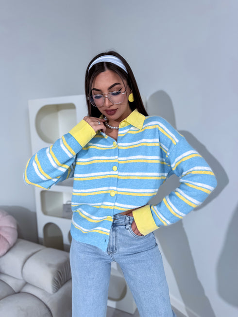 Megzta striukė "KNIT FUSION" W48790 - MĖLYNA