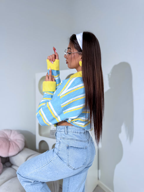 Megzta striukė "KNIT FUSION" W48790 - MĖLYNA