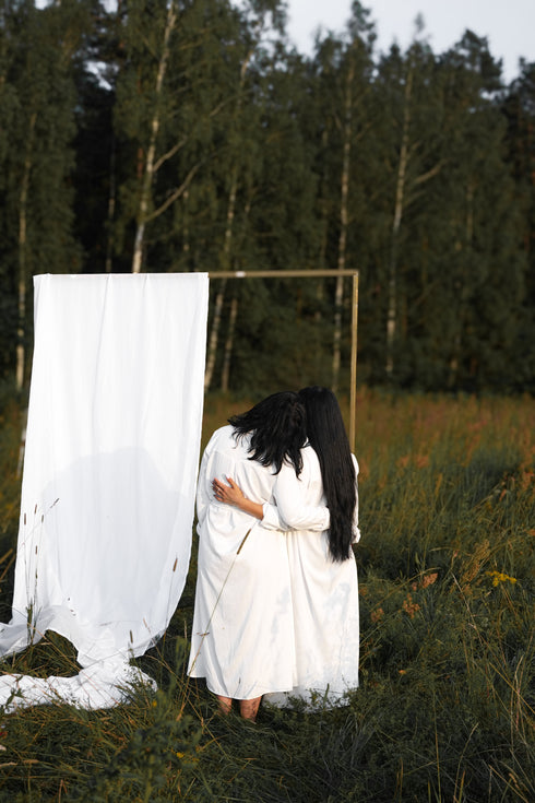 "MASTERPIECE" long shirt dress - WHITE