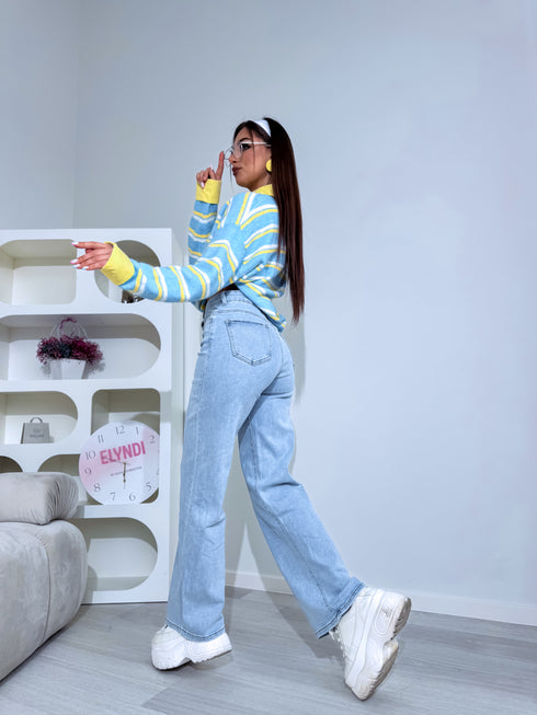 Megzta striukė "KNIT FUSION" W48790 - MĖLYNA