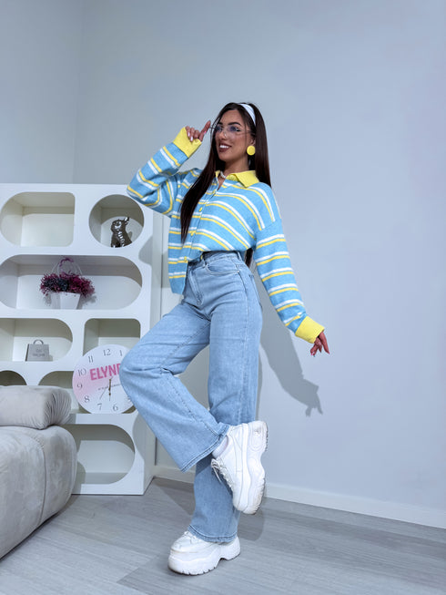 Megzta striukė "KNIT FUSION" W48790 - MĖLYNA