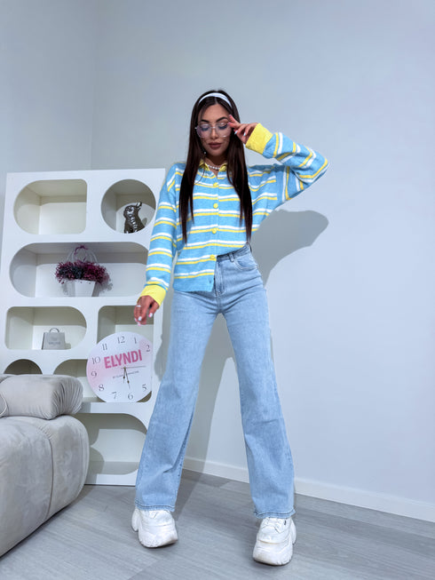 Megzta striukė "KNIT FUSION" W48790 - MĖLYNA