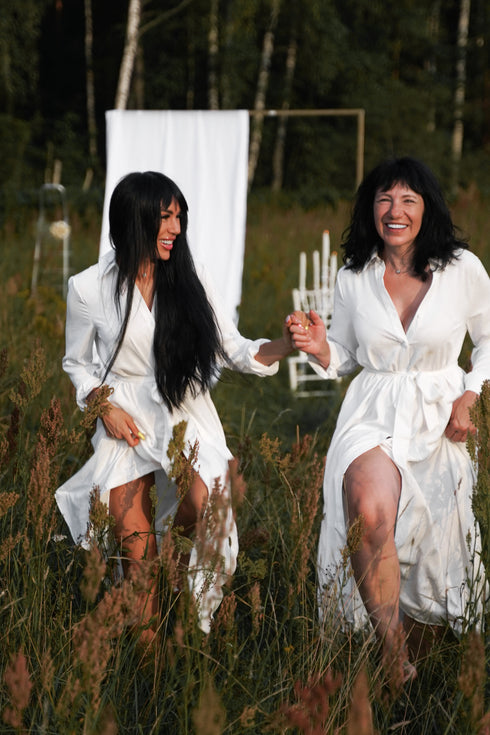 "MASTERPIECE" long shirt dress - WHITE