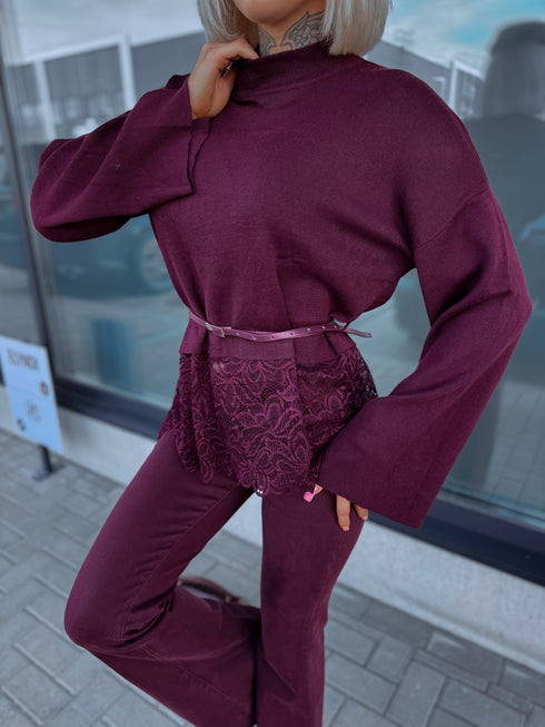 Džemperis + diržas "PARIS LACE 06190" - BAKLAŽANO VIOLETINĖ