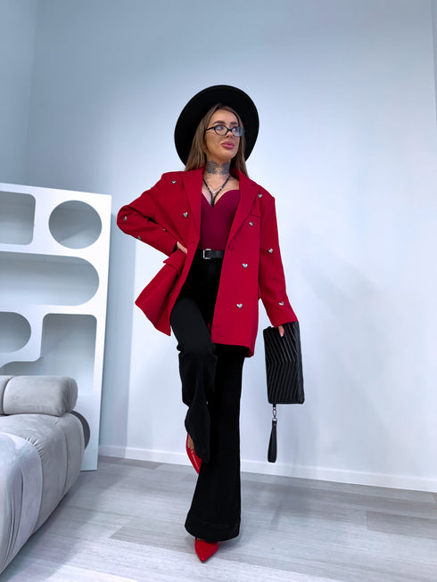 LUX raudona, VIENAS DYDIS švarkas "HEARTS"