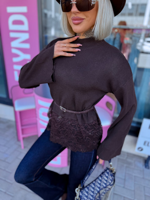 Džemperis + josta "PARIS LACE 06190" - CHOCO