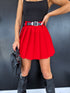 Šortai su klostėmis + dvigubu diržu J72 - RAUDONI