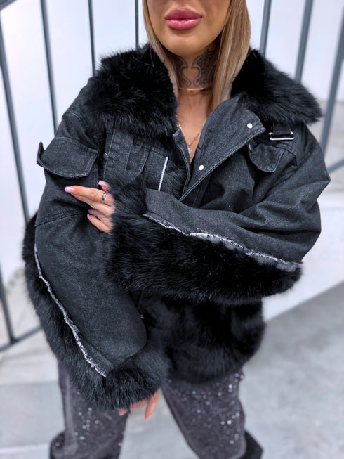 Jacket with denim elements "STEALTH" MR20009 - BLACK