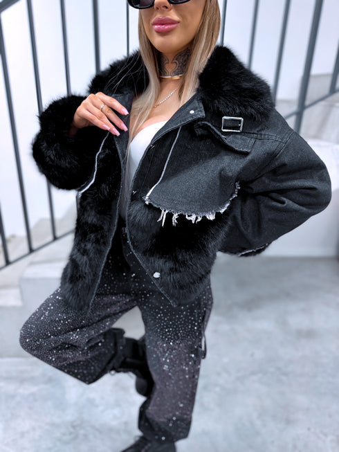 Jacket with denim elements "STEALTH" MR20009 - BLACK