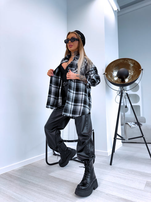 "Classic Grid" checkered shirt DM2513 - BLACK WITH WHITE