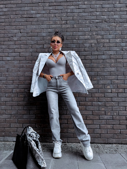 "LUXURY GEISHA" jacket - gray with white