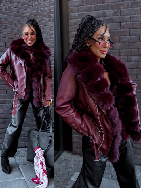 Бордовая куртка с бордовым мехом "LUX FUR" FL47