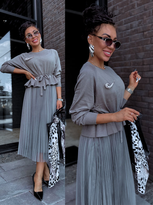 "VIOLA 3212" set - dress + jumper - KHAKI