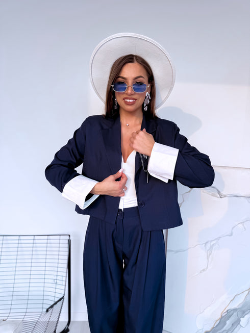 "MAJORY 74" komplektas - švarkas + kelnės - TAMSIAI MĖLYNA