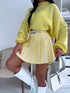 Юбка-шорты с складками + двойной пояс J72 - СВЕТЛО-ЖЕЛТЫЕ