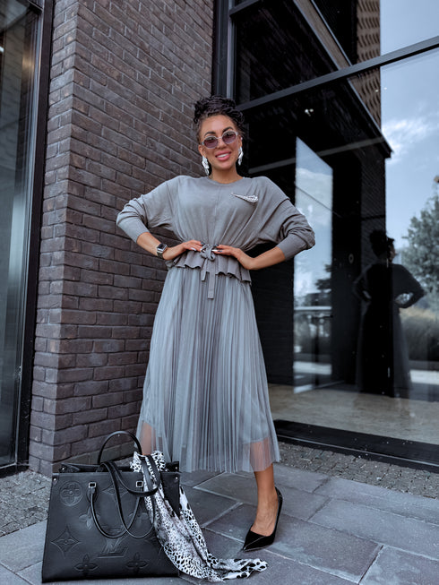 "VIOLA 3212" set - dress + jumper - KHAKI